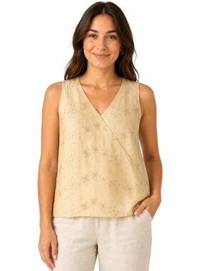 Edward Irish Linen Yellow Embroidered Sleeveless Top NWT